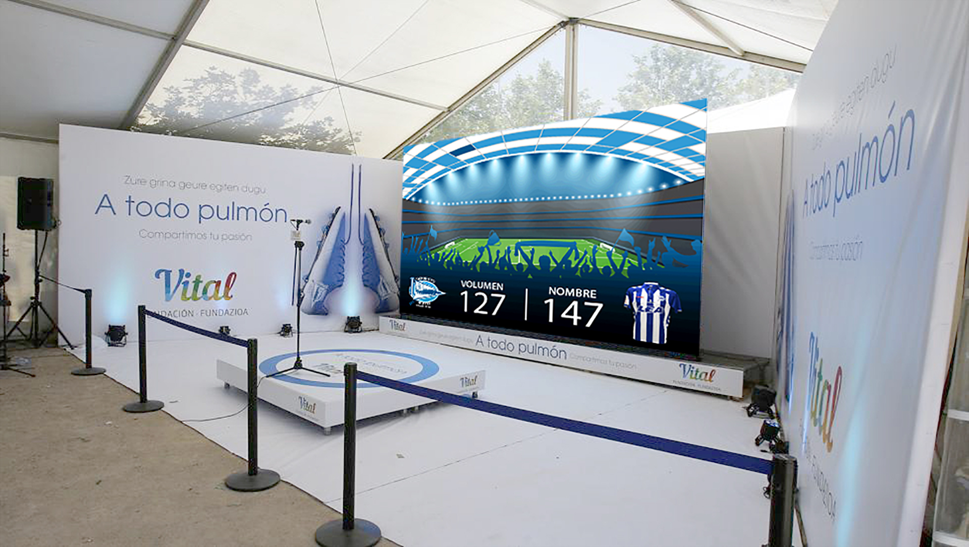 Image of the interactive set of the fan zone of the Club Deportivo Alavés in Madrid on the occasion of the King's Cup final that he played against FC Barcelona.
