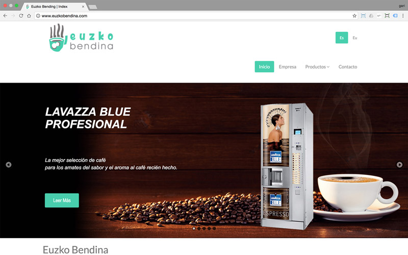 Diseño y maquetación del sitio web de la empresa de distribución alimentaria de vending Euzko Bendina.