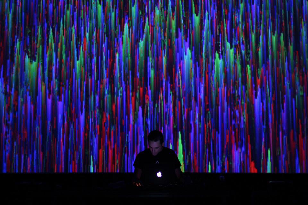 Image of the audiovisual live together with the artist Orphidal at the Mira Festival in Barcelona.
